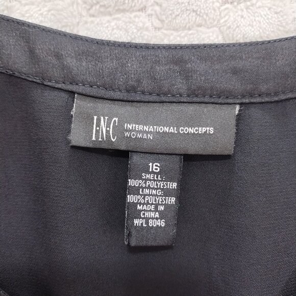 INC International Concepts Black Blouse with Red Embroidery - Picture 4 of 11